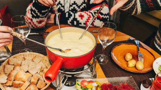 Thanksgiving Cheese Fondue with Amish Cheddar and Swiss