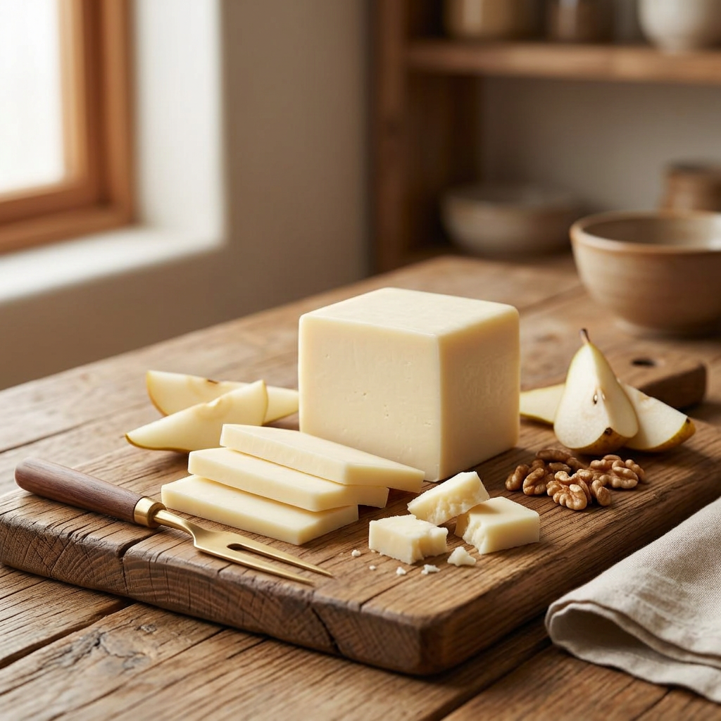 Goat Sharp White Cheddar tasting board with pear and walnuts